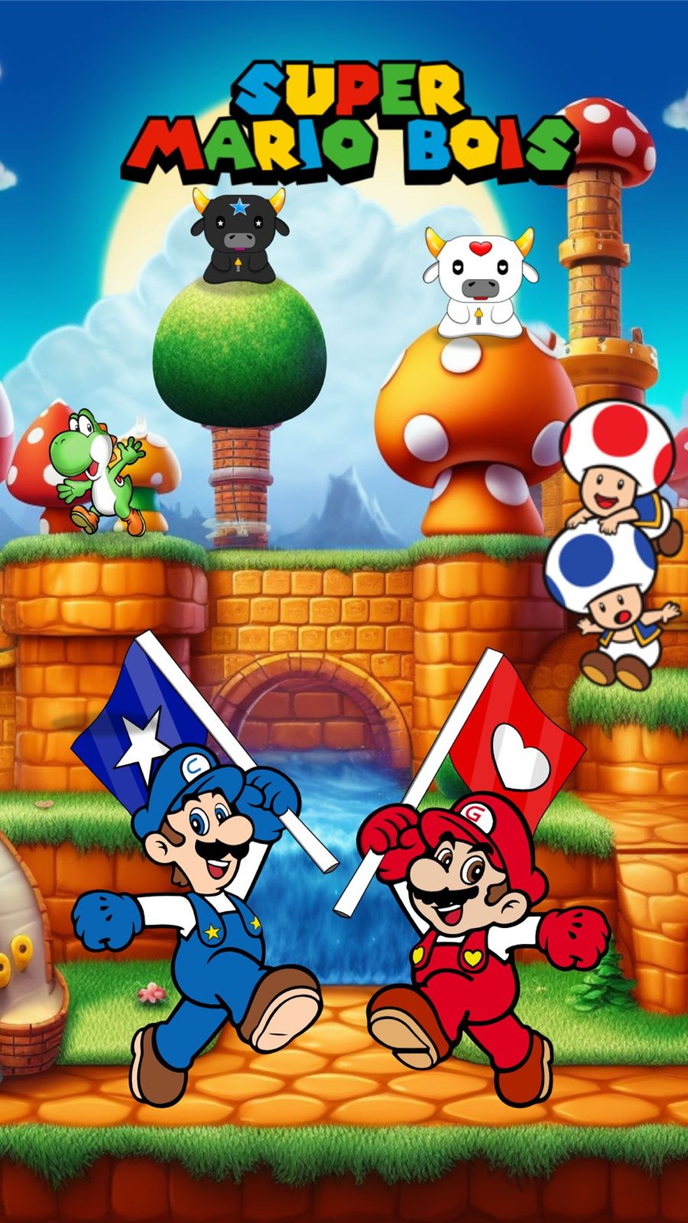 Dá até pra imaginar Mario e Luigi nas arquibancadas do bumbódromo, né?! 😆 — Foto: arte: Ronaldo Junior